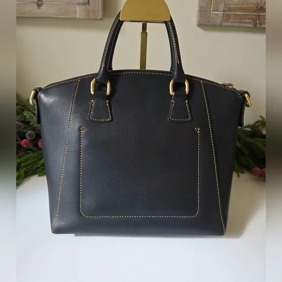 Dooney & Bourke Emerson Satchel/Crossbody Black Florentine Leather Gold Hardware - Picture 6 of 13